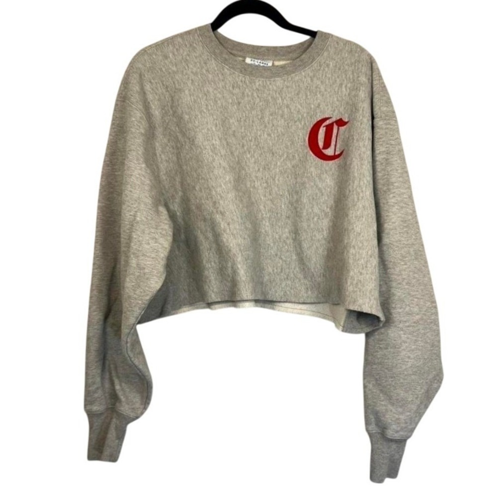 Champion Reverse Weave Cropped Sweatshirt Womens 2XL Gray Spellout Logo Pullover